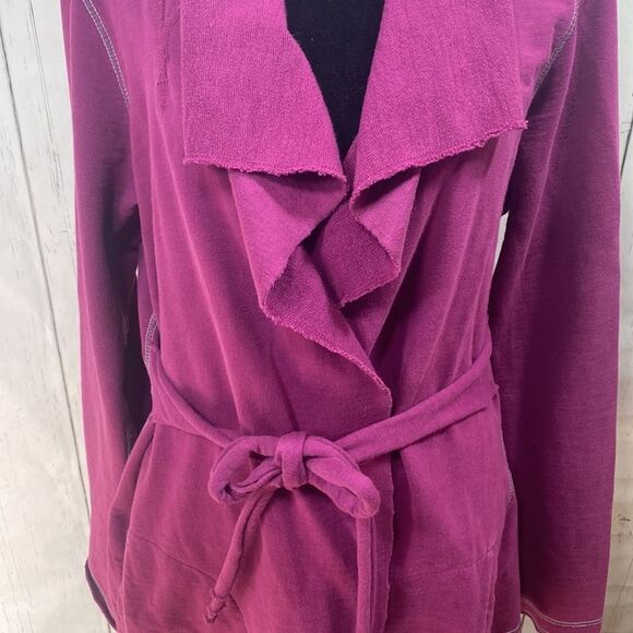Lucky Brand Womens Terry Wrap Cotton Burgundy Belted Jacket - Picture 6 of 12
